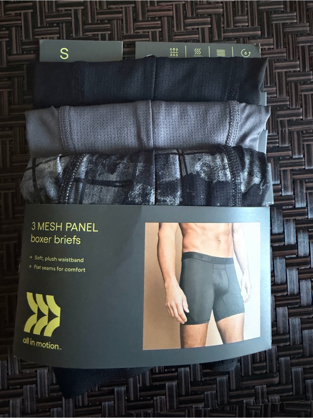 all in motion 3-Pack Mesh Panel Boxer Briefs - Black, Gray, Charcoal Pattern